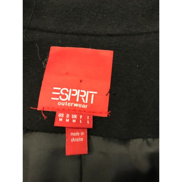 ESPRIT Outerwear Black Wool Overcoat Womens M Vintage Winter Coat - Picture 10 of 12